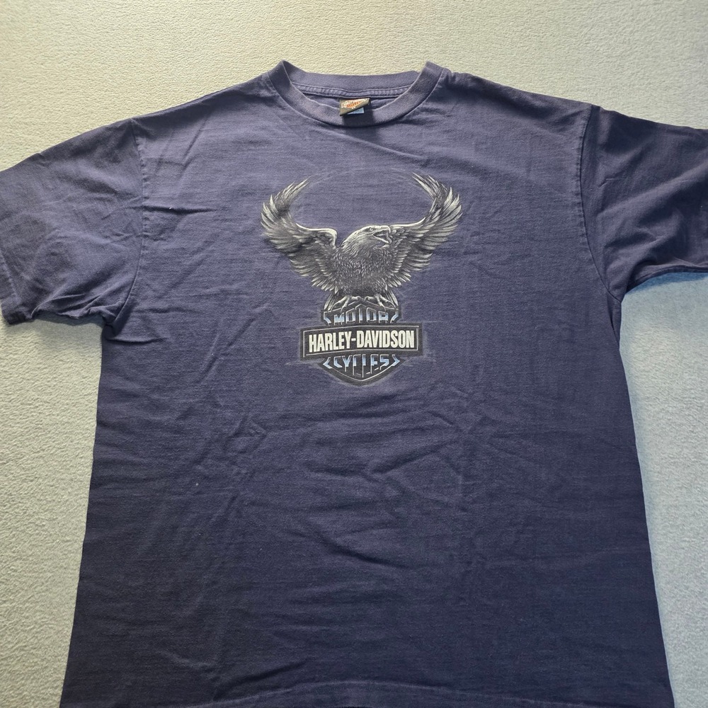 Harley Davidson Graphic Motorcycle T Shirt Mens 2XL Navy Blue Eagle Biker VTG